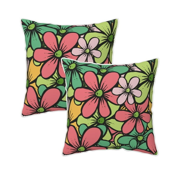 Velvet Decorative Throw Pillow Covers Set of 2, Soft Square Cushion Cover with Invisible Zipper Cartoon Colorful Floral Printing, 20"x20"