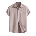 thumbnail image 1 of Men's Spring Summer Casual Solid Color Short Sleeve Shirt Loose Turn-down Collar Shirt 2XL, 1 of 3