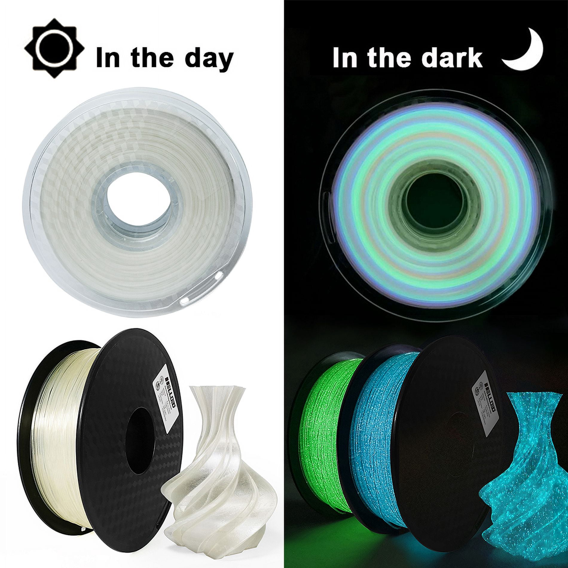 Glow-in-the-Dark PLA 3D Printer Filament 1.75mm, Luminous PLA Filament for 3D Printing, 250g