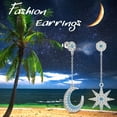 thumbnail image 2 of Juwaliy 925 Sterling Silver Asymmetric Moon Star Dangle Drop Earrings Dangle Blue Crystal Jewelry Christmas Valentine's Day Gift for Women Mother Wife, 2 of 8