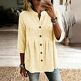 thumbnail image 3 of HAOTAGS Womens 3/4 Sleeve Tops,Summer Causal Plaid V-neck Blouse Yellow Size M, 3 of 7