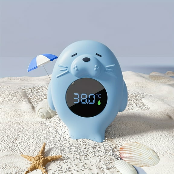 Baby Tub Water Thermometer - Digital Sea Otter Design Water Temperature and Indoor Thermometer with Warning, Durable Plastic Infant and Toddler Pool Safety, Blue, Baby Bath Thermometer, Playful Desig
