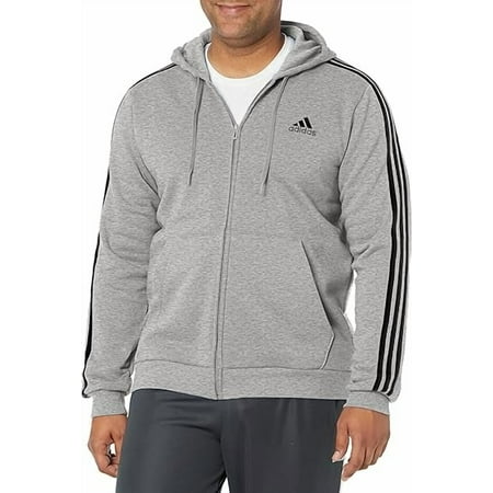 adidas mens Essentials 3-stripes Fleece Full Zip Hoodie Jacket, Dark Grey Heather 1, XX-Large US