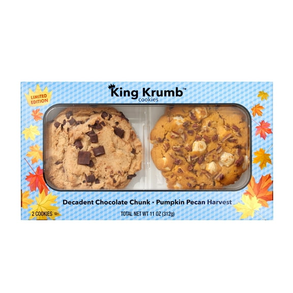King Krumb Decadent Chocolate Chunk and Pumpkin Pecan Harvest Bakery Cookies, 11oz, 2 Count, Baked, Ready to Eat