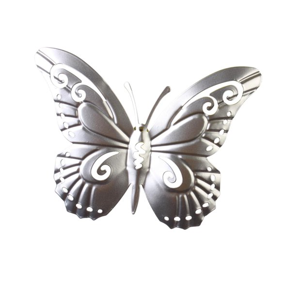 Decoración de pared de mariposa de metal, valla al aire libre, escultura de pared de mariposas 3D decoración colgante para la sala de estar para un plata