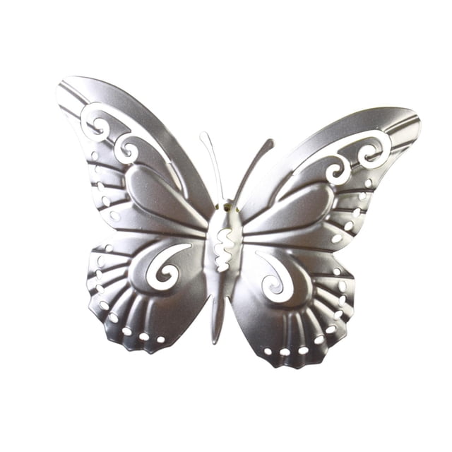 Decoración de pared de mariposa de metal, valla al aire libre, escultura de pared de mariposas 3D decoración colgante para la sala de estar para un plata