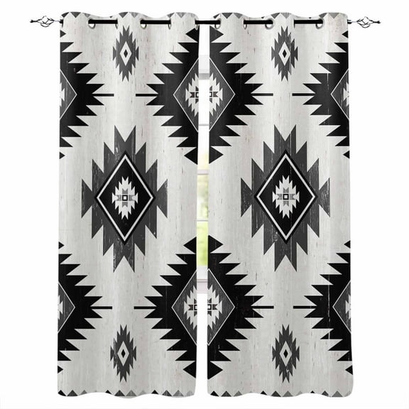 Fsddascl Black Aztec Blackout Curtains for Bedroom/Living Room, Thermal Insulated Kitchen Curtains, Ethnic Southwest Boho Farmhouse Aesthetic Grommet Darkening Window Treatment Drapes 52"x72"x2