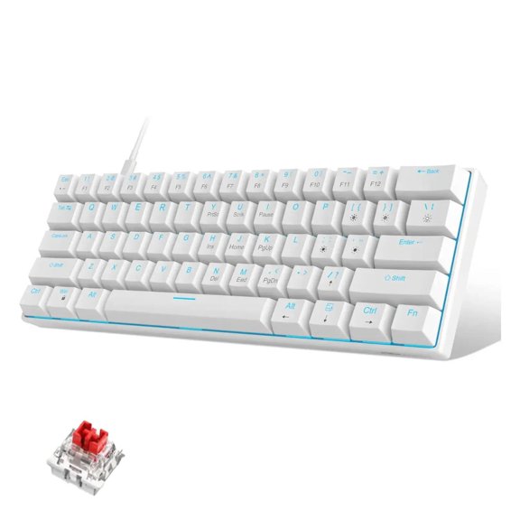 SICONWS STAR61 61-Key Mechanical Gaming Keyboard, Red Switches, Blue LED Backlit, White, Wired