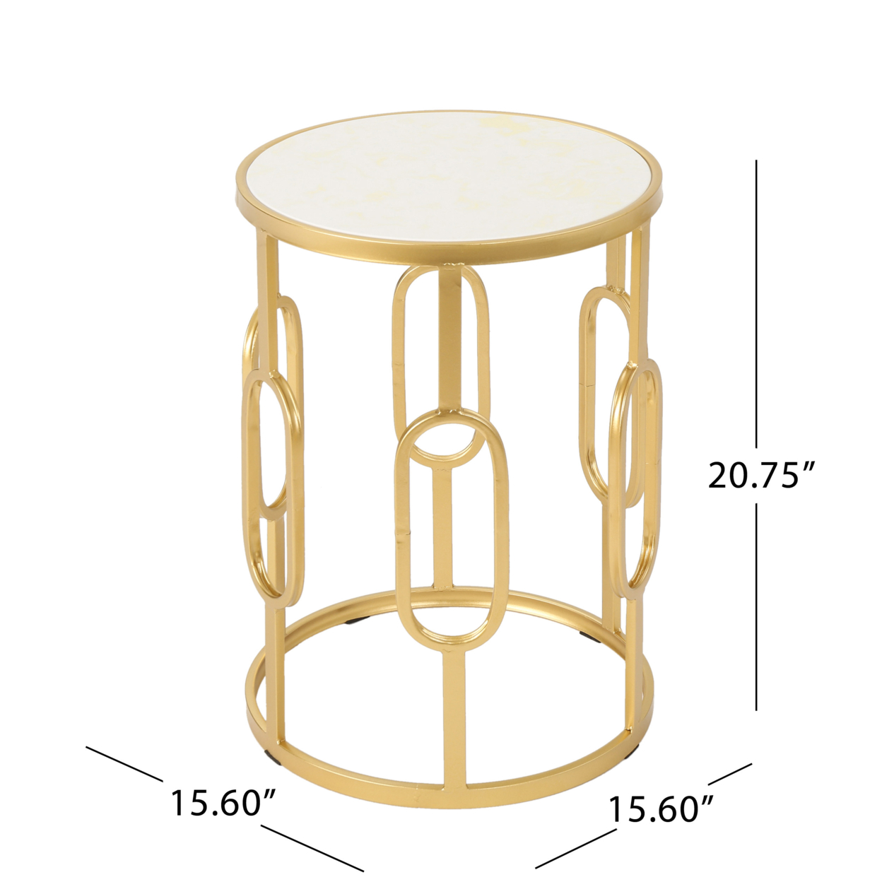 Madison Indoor Glam 16 Inch Side Table, White Finish Faux Stone - image 3 of 7