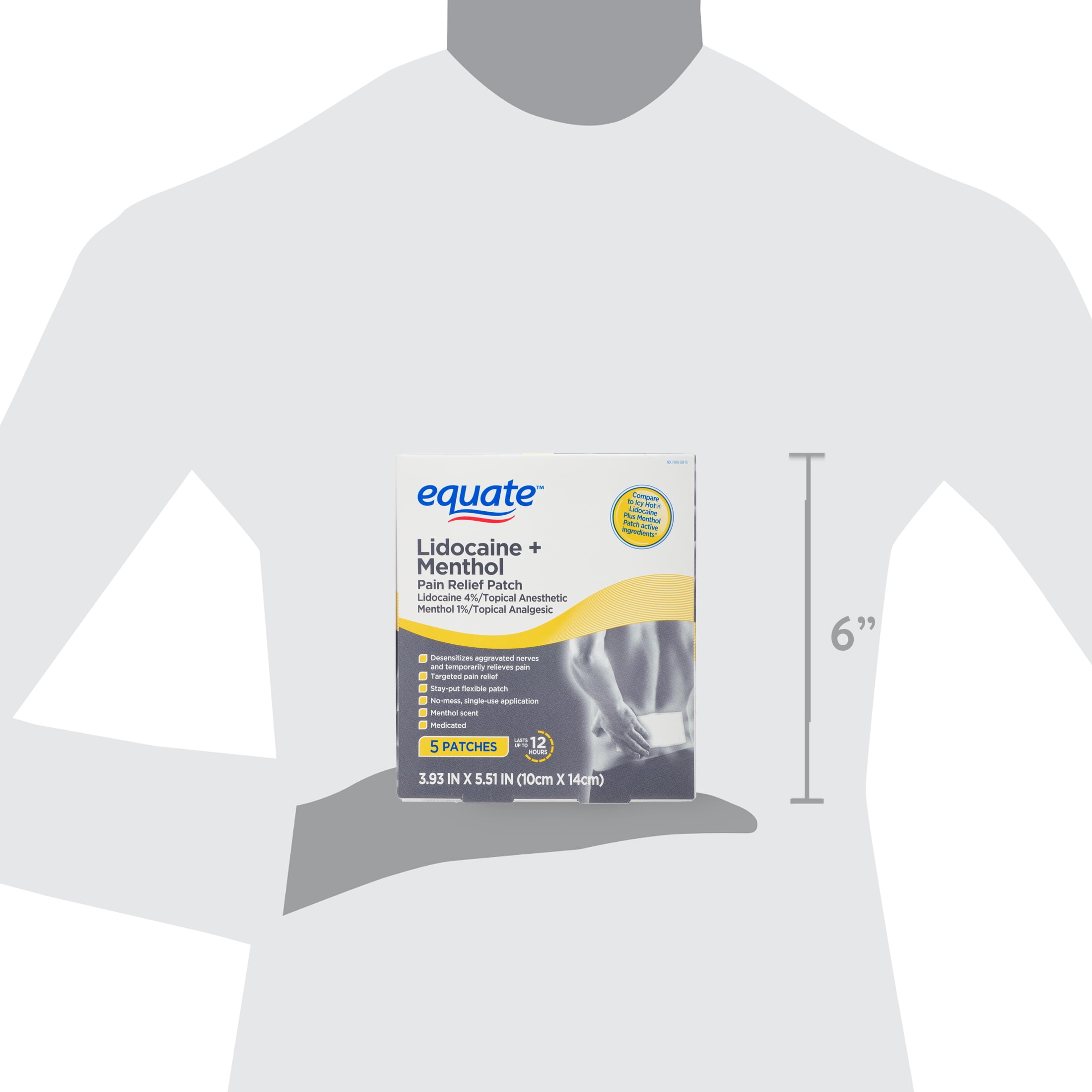 Equate Lidocaine + Menthol Pain Relief Patch 4% Lidocaine 1% Menthol, 5 Count, Compare To Icy Hot® Lidocaine Plus Menthol Patch Active Ingredients