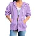 thumbnail image 3 of LIaqionyy Womens Hoodie Sweatshirt Jacket Zip up 3/4 Sleeve Lightweight Casual Drawstring Sweatshirts with Pocket, 3 of 5