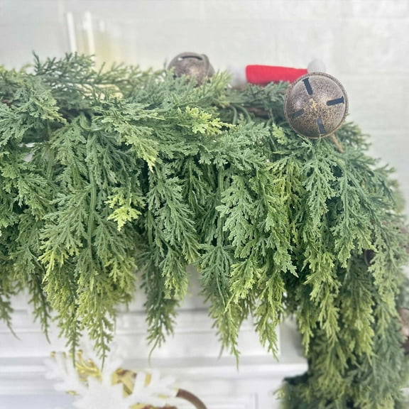 Real Touch Cedar Garland,Christmas Cedar Garland Thick and Lush Realistic Artificial Cedar Garland,Lifelike Artificial Holiday Decoration for Fireplace Mantel Stair Railing Doorway Indoor Outdoor Use