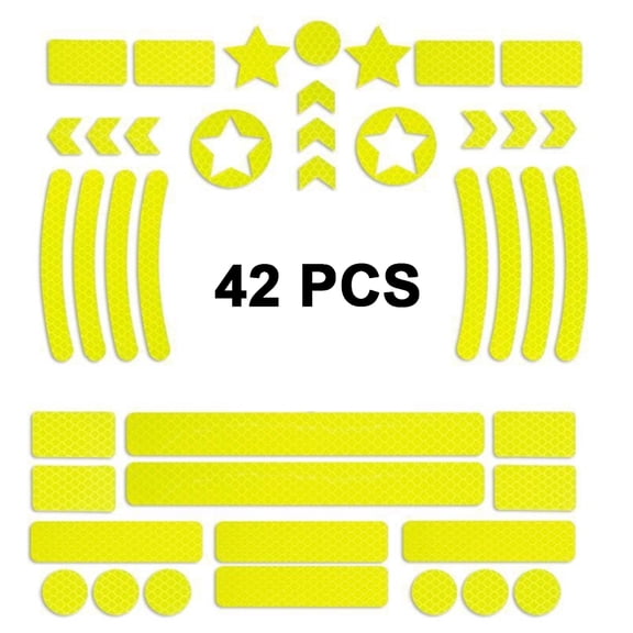 42 pcs Reflective Stickers for Helmet Bicycle, Bike reflectors, Reflective Stickers for Hard Surfaces Motorcycle, Helmets, Bicycles, Strollers, Wheelchairs,Fluorescent Yellow