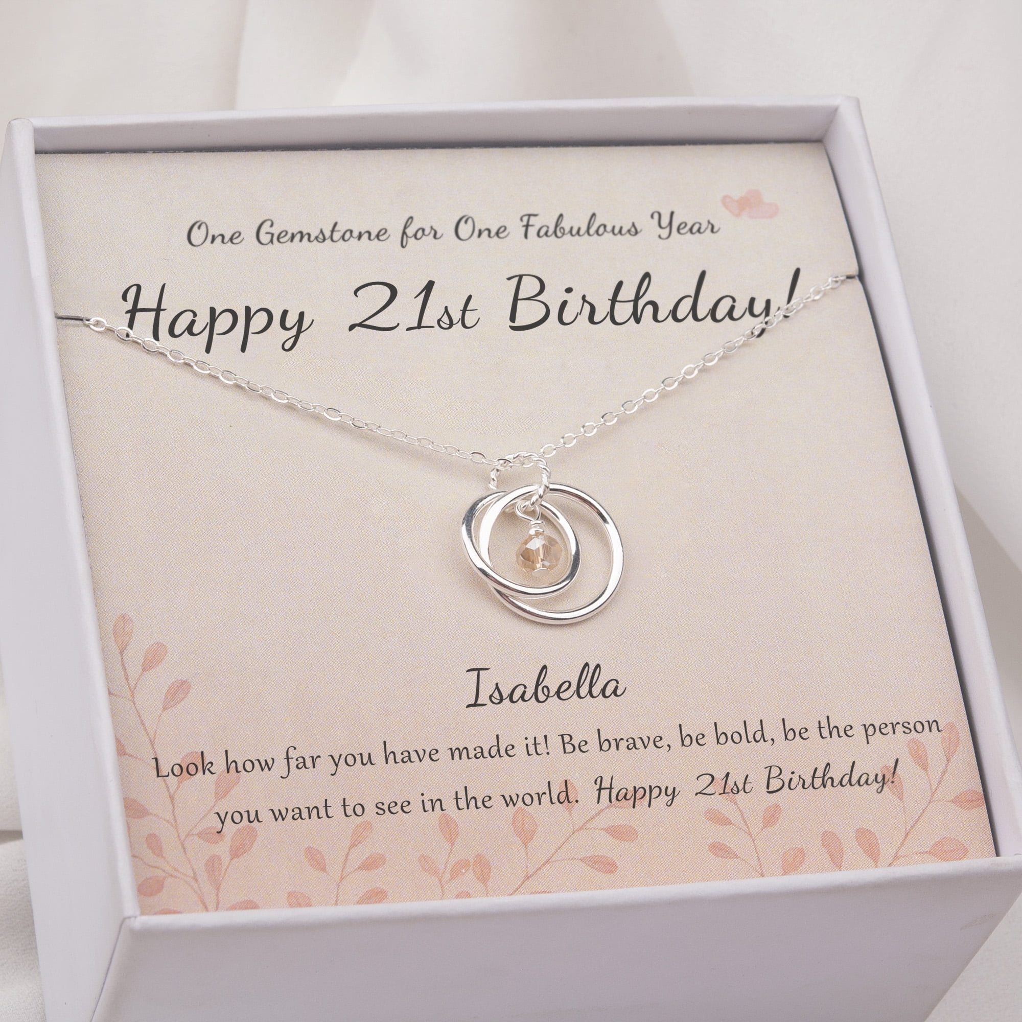 Happy 21st Birthday Silver Plated Necklace on Message Gift Card New