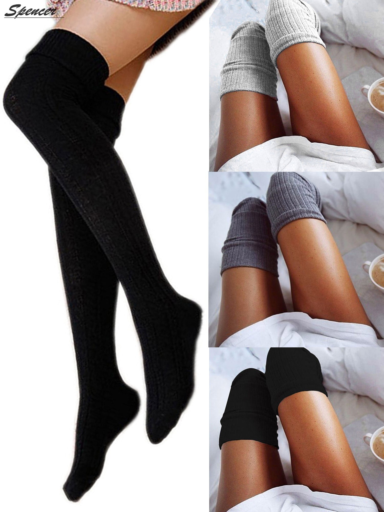 Color : Black, Size : 64cm Women Long Knit Knee Socks Thigh Highs Hose Stockings Warm Winter Autumn Thigh High Stockings