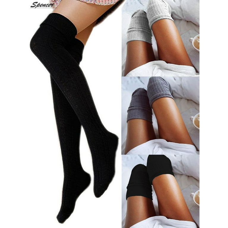 Spencer Women Thigh High Socks Over the Knee Leg Warmer Tall Long Boot Knit  Stocking Girls Leggings Black 