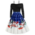 thumbnail image 3 of Aoochasliy Christmas dresses Women Clothes One Shoulder Vintage Dress Xmas Printing Long Sleeves Party Dress, 3 of 8