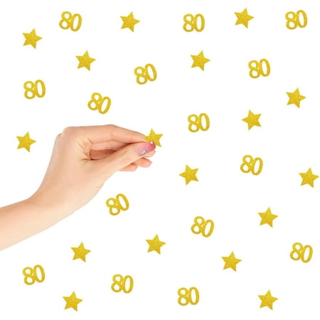 120PCS Number 80 Confetti, Gold Glitter 80th Birthday Paper Confetti, Eighty Years Paper Scatters, Twinkle Little Star Cut Out for Women, 80th Anniversary Party Decoration