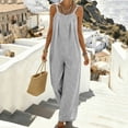 thumbnail image 5 of YYV Overalls for Women Cotton Linen Jumpsuit Casual Round Neck Striped Sleeveless Romper with Pockets for Summer Spring Black XL, 5 of 6
