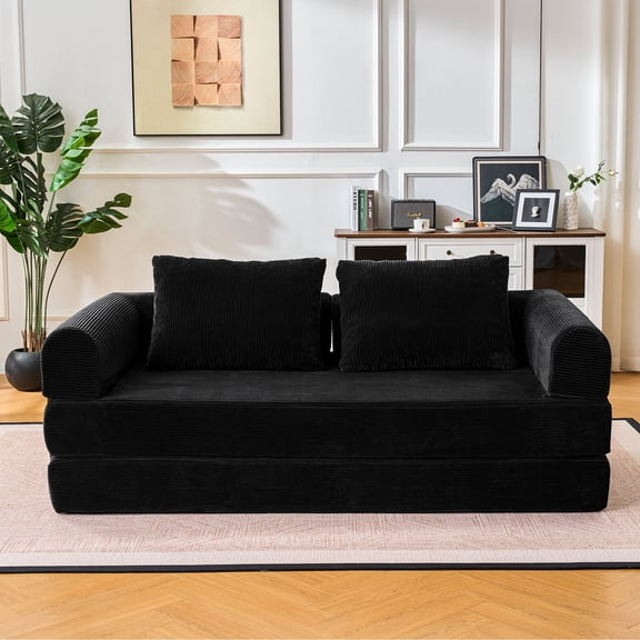 Modular Sectional Sofa, Cloud Foam Couch with Deep Seat, Plush Cordurory Sofa No Assembly Needed for Living Room, Black