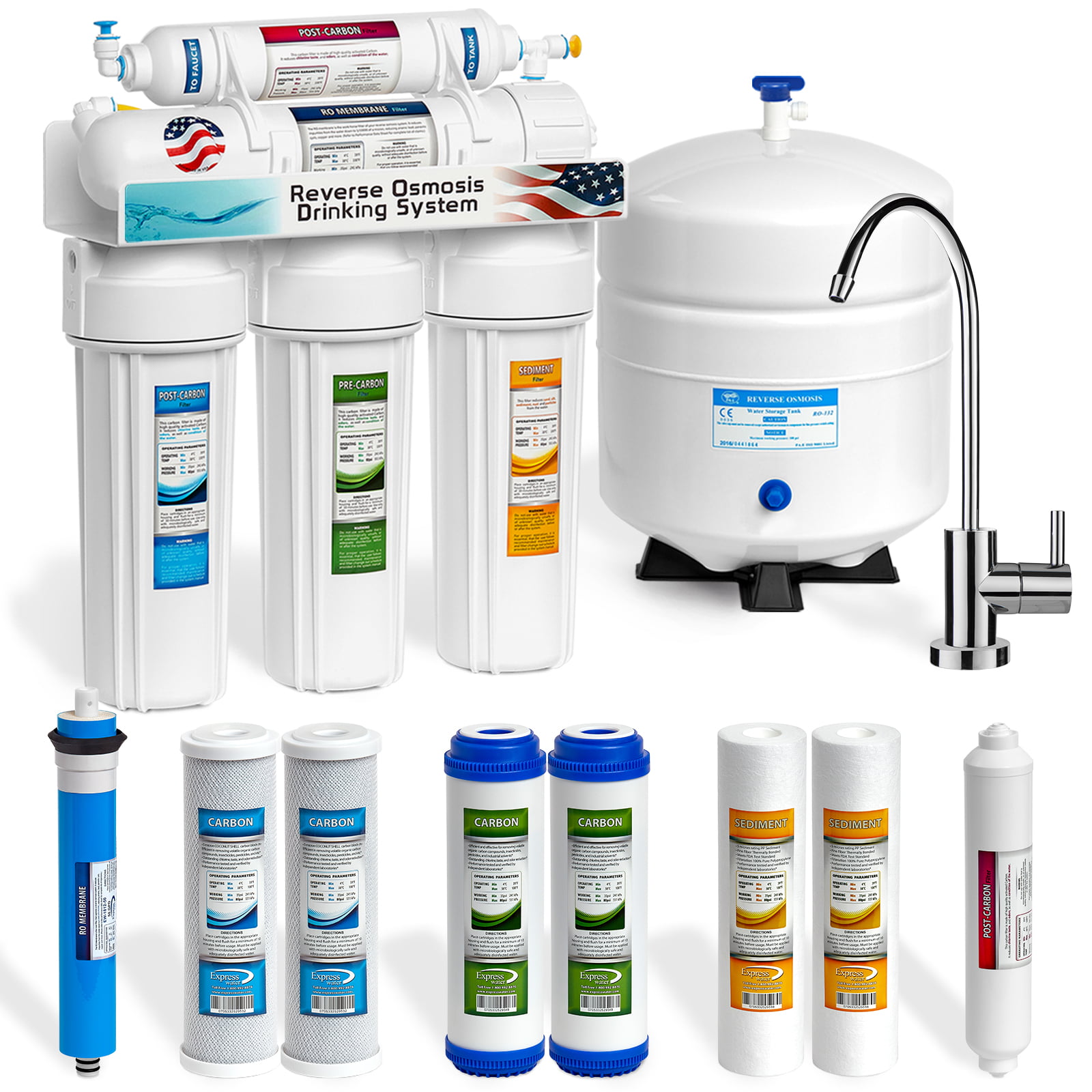express water 5 stage under sink reverse osmosis water filtration system 50 gpd ro membrane