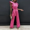 thumbnail image 6 of Women High Waist Belted Dungarees Long Pants, Polyester Spandex, Casual Daily Work Outfit, 6 of 6