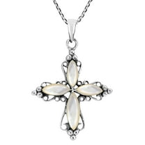 Elegant Swirling Sterling Silver Cross w/ White Shell Inlay Necklace
