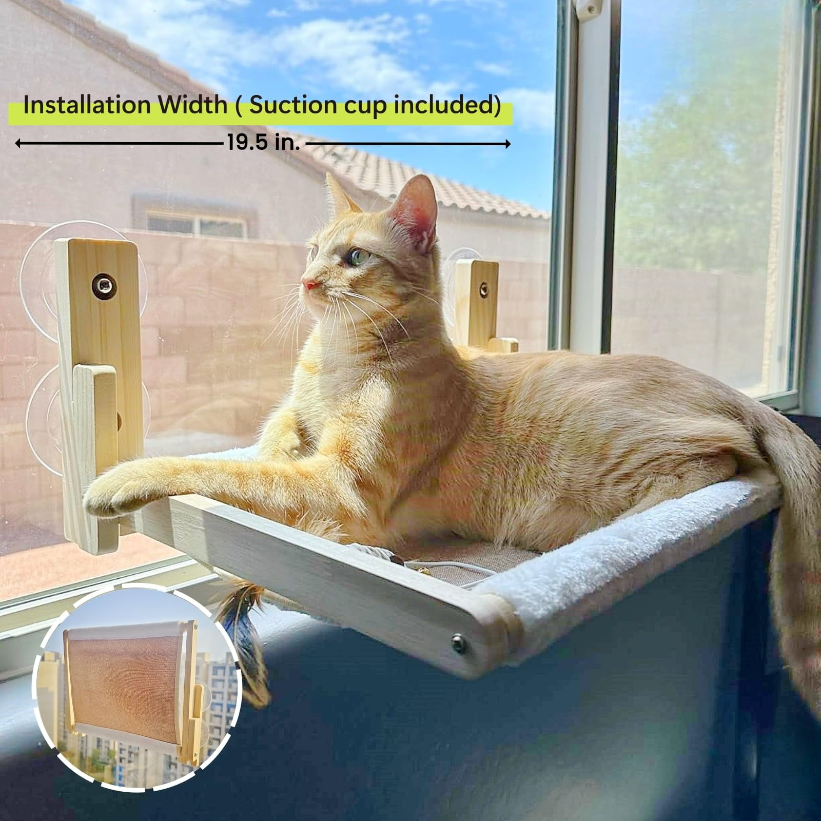 Foldable Cat Window Perch  Wood 16.5''*12'' Hammock 35 Lbs Weight Limit For Small Size Windows