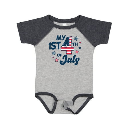 

Inktastic My 1st 4th of July with Striped Stars Boys or Girls Baby Bodysuit