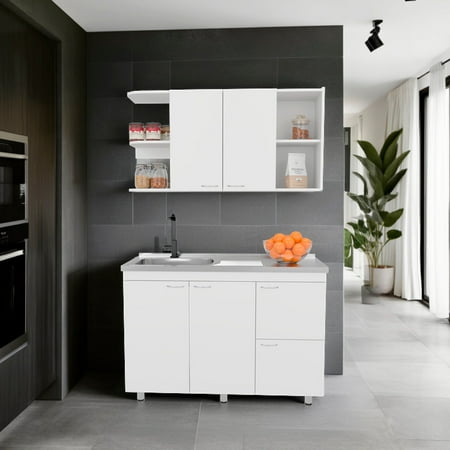 Elica Kitchen Cabinet Set With Upper And Lower Storage 4 Doors And Open Shelves