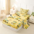thumbnail image 2 of Castle Fairy School Bus Pattern Twin Sheet Sets 3pcs for Teens, Stationery Print Bedding for Bedroom, Yellow Blue, 2 of 6