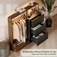 thumbnail image 4 of Laintene Dresser for Bedroom with Hanging Closet, 3 Drawers Dresser with LED Lights & Charging Station, 3-in-1 Wooden Storage Chest of Drawers for Bedroom, Black & Brown, 4 of 10