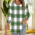 thumbnail image 6 of EchfiProm 3/4 Sleeve Fall Shirts for Women Green Plaid Pullover Crew Neck Fall Loose Fit Blouse, 6 of 7