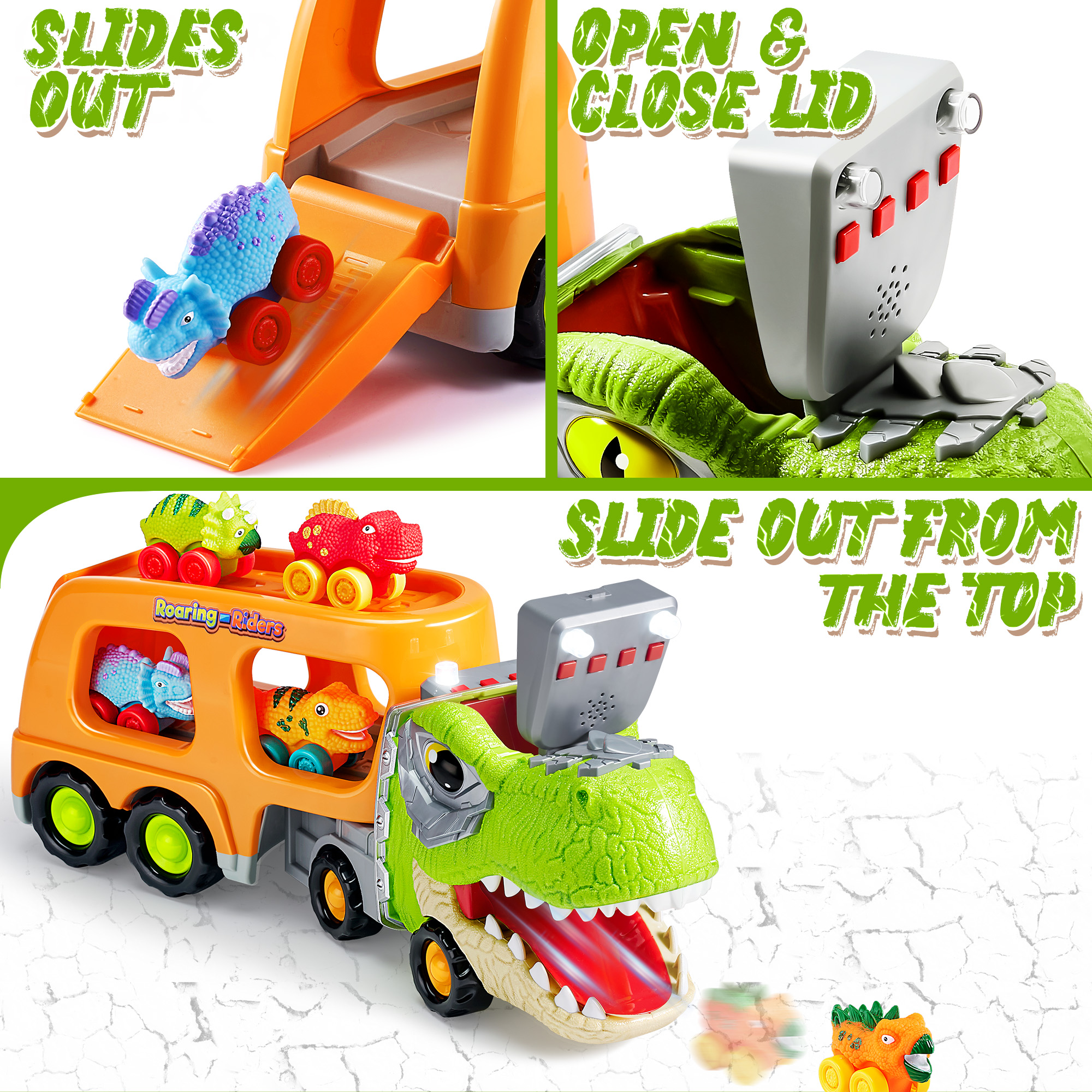Joyfy Dinosaur Truck Toy with 6 Mini Cars, Lights & Sounds photo 7