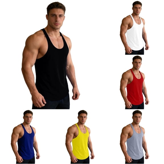 Wxolcjlv Solid Slim Fit Y Back Workout Tank Top for Men Sleeveless Stretchy Gym Training Athletic Camisole