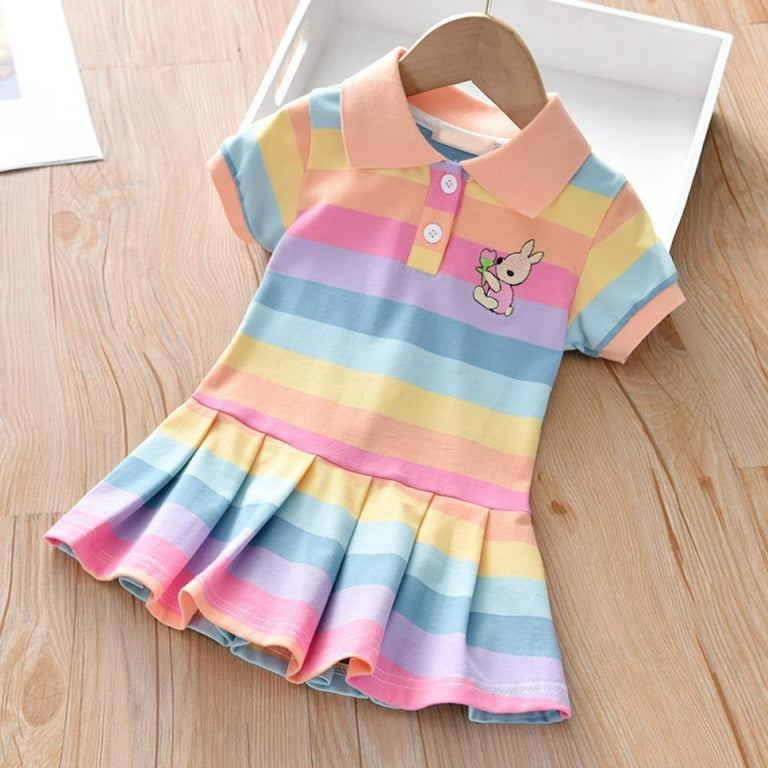 Toddler Baby Kid Girl Ruffle Sleeve Dresses Summer Boho Rainbow