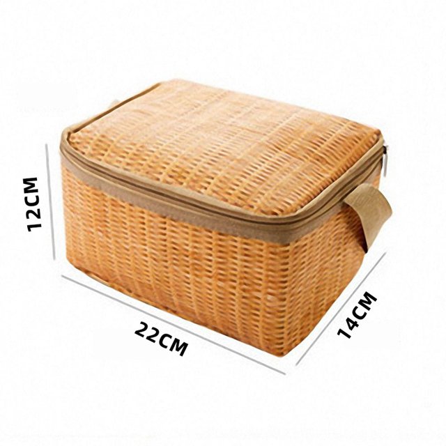 Cesta de contenedor de comida de bolsa de picnic para acampar al aire libre de ratán de mimbre portátil Hugtrwg Para Estrenar