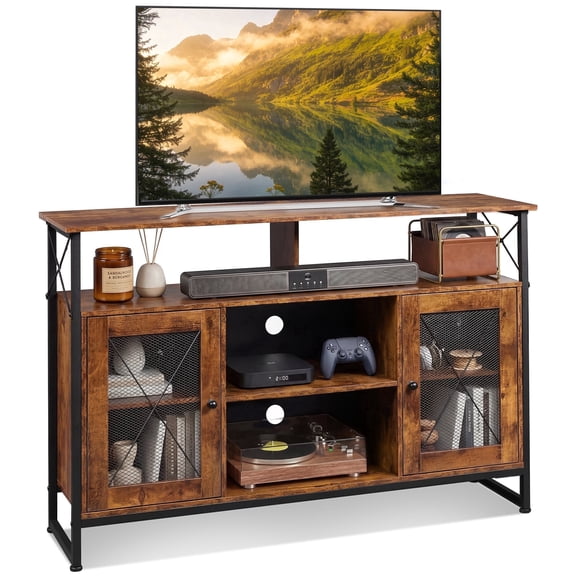 GALAXHERO 55" TV Stand Entertainment Center with Storage, Farmhouse Industrial Tall Media Console for Living Room Bedroom Rustic Brown