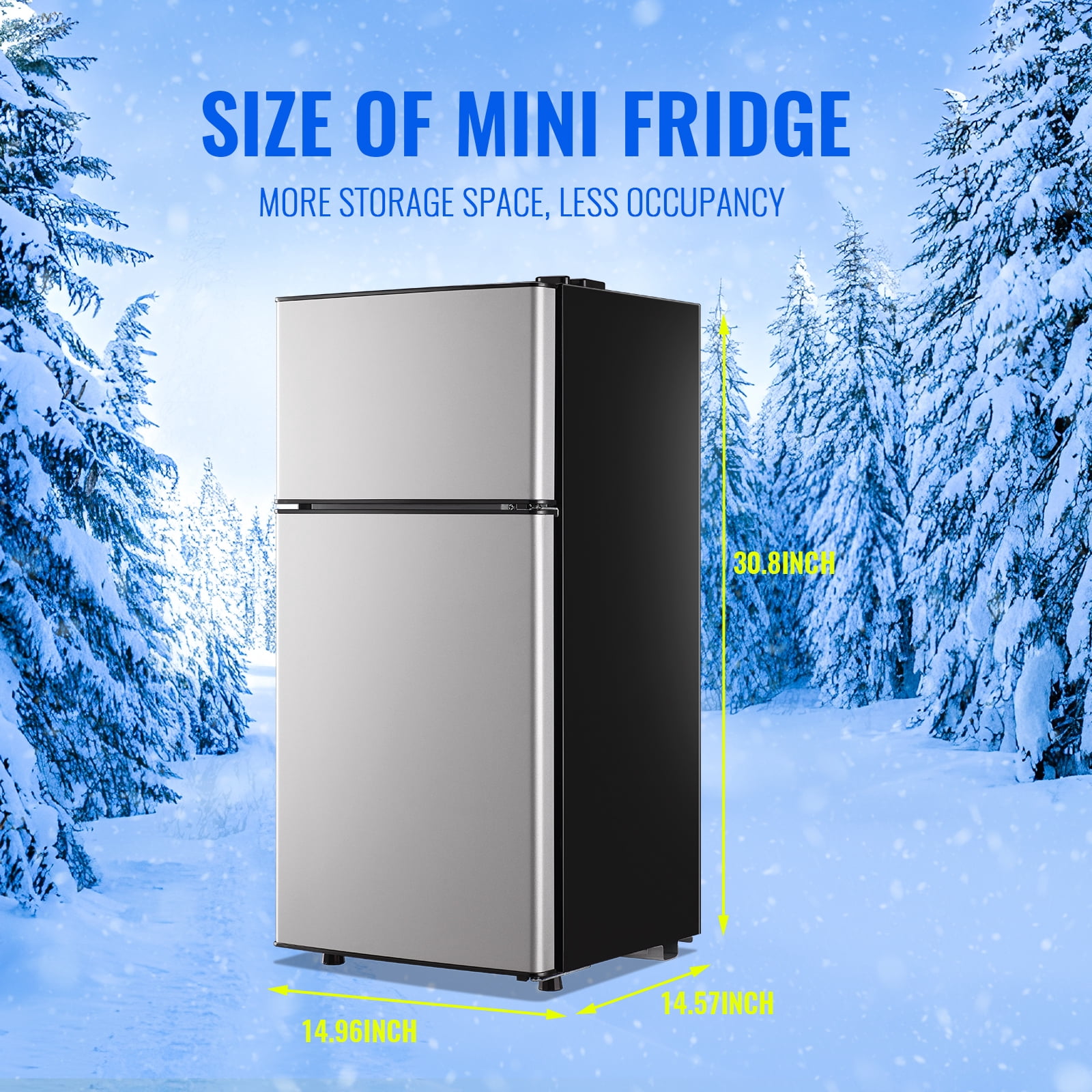 Tacool Apartment Size Mini Fridge Dual Door 2.4Cu.ft Dorm Small Refrigerator with Freezer, Silver, New