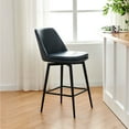 thumbnail image 2 of CHITA 27 inch Counter Height Swivel Bar Stools Low Back Set of 3, Metal Base, Faux Leather in Navy Blue, 2 of 10