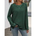 thumbnail image 6 of JYYYBF Women T-shirt Long Sleeve Crew Neck Slit Striped Tops Fall Streetwear for Casual Daily, 6 of 7