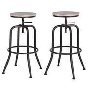 Set of 2 Industrial Bar Stools, 30.3 in Counter Bar Stools Retro Vintage Kitchen Island Barstools with Wood Top Metal Legs, Height Adjustable Swivel Dining Bar Chairs for Patio Pub Bistro,