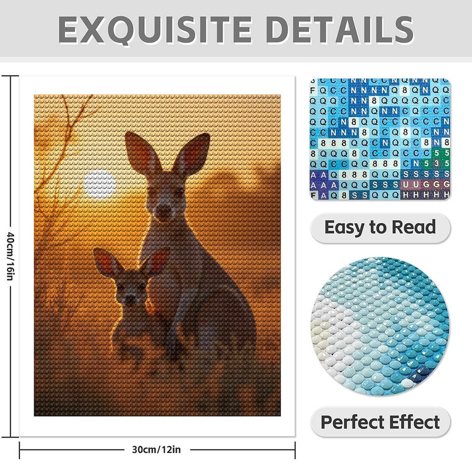 Diamond Art Kit for Adults, Kangaroo Duo Sunrise Scene Diamond Painting for Adults Beginners, 5D DIY Diamond Art Painting Kits, Colorful Diamond Painting Craft for Home Decor 12x16