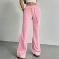 thumbnail image 3 of Women's High Waisted Flare Leggings with Pockets - Tummy Control Drawstring Wide Leg Yoga Pants Soft Lounge Workout Gym Y2K Bell Bottoms Pink L, 3 of 8