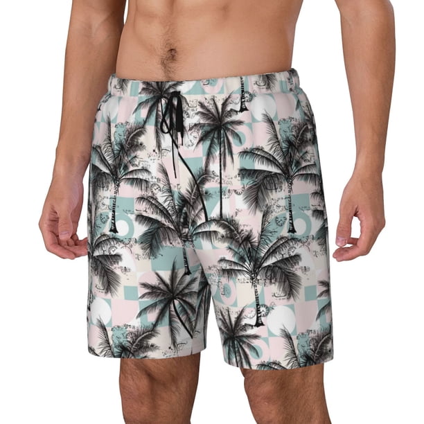 Fotbe Hawaii Palms Traje de Baño para Hombre – Shorts de Natación de Secado Rápido con Forro y Bolsillos-Small