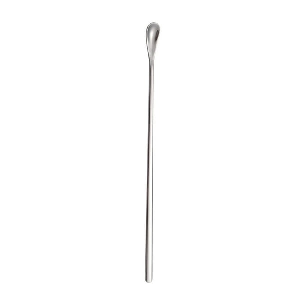 Cuchara de barra de acero inoxidable con mango largo para mezclar cócteles y remover café, cuchara pulida de 12 pulgadas con bordes redondeados y agarre cómodo.