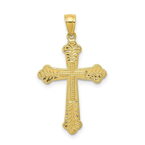 Auriga Fine Jewelry 10K Yellow Gold Budded Cross Pendant for Women (L-30 mm,W-21 mm)