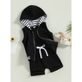 thumbnail image 3 of Biekopu Toddler Boys Summer Outfit Sets Sleeveless Zipper Hoodie + Solid Color Drawstring Shorts,3M-3 Years, 3 of 9