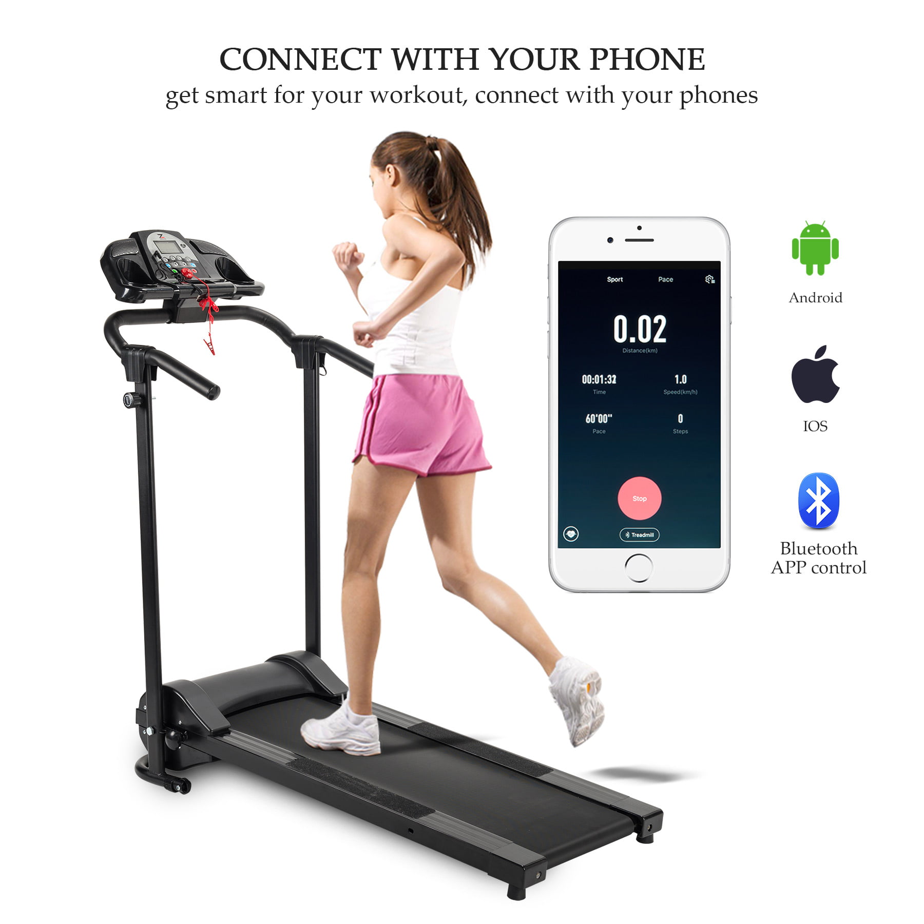 Akonza Heavy Duty Foldable LCD Display Power Electric Running Fitness Treadmill w/ MP3 Phone and 2 Cup Holders 