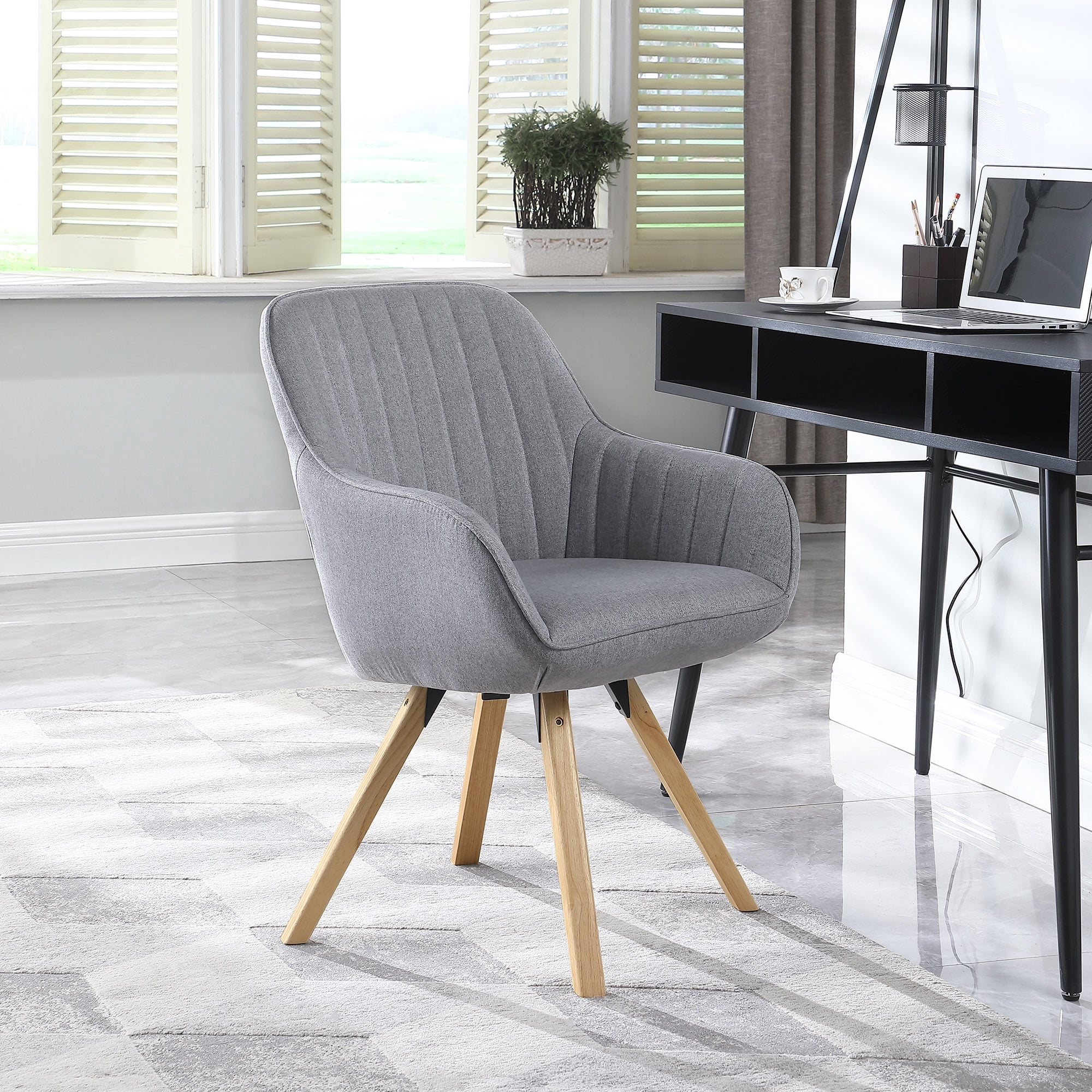Kithkasa Swivel Desk Task Chair No Wheels,Solid Back Fabric Wood